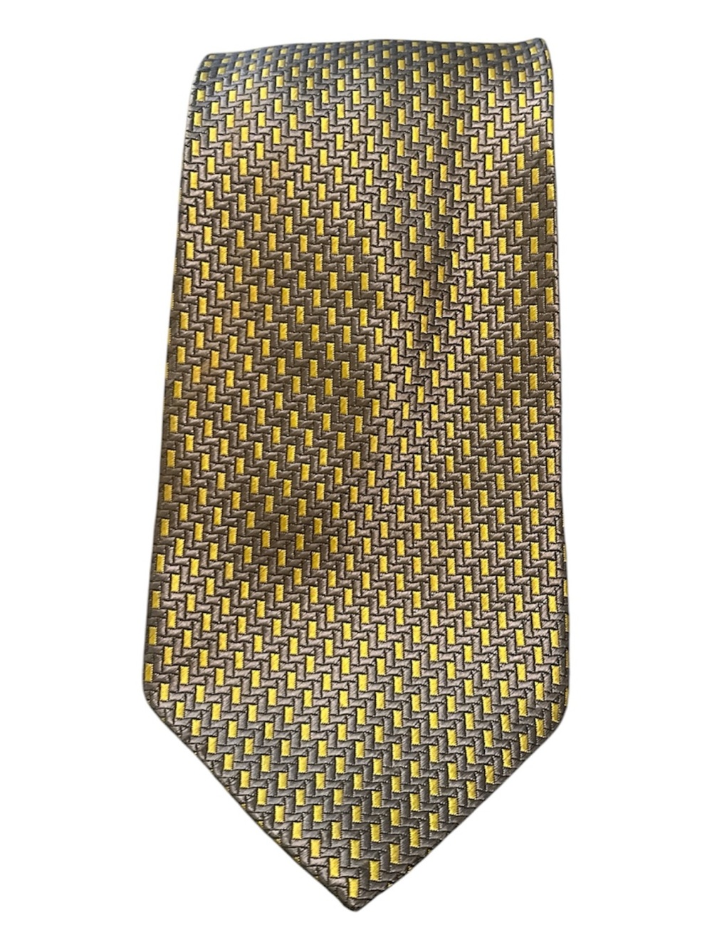 Geraldini Italy Men's Woven Gray and Yellow Patterned Tie traditional 3.75-4”